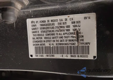 2014 Honda Cr-V Lx from USA, damaged, VIN 3CZRM3H36EG715342